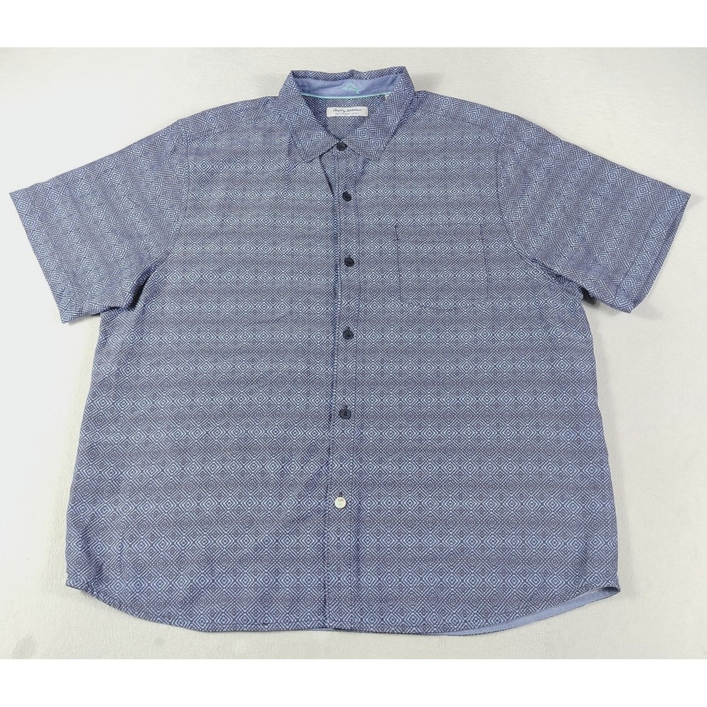 Tommy Bahama Shirt Mens 2XL Blue Coconut Point Geometric Short Sleeve Button Up